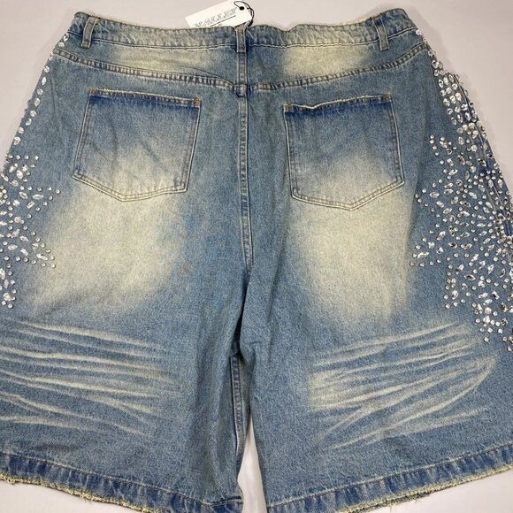 Vale Forever Men’s Sirens Crystal Jorts Size 40 Blue Streetwear Denim Shorts - Picture 5 of 9